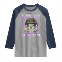 Tummy Ache Survivor Cat Meme Raglan Shirt Funny Trending Oddly Specific Brainrot Memes