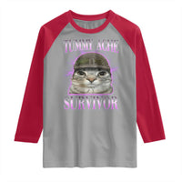 Tummy Ache Survivor Cat Meme Raglan Shirt Funny Trending Oddly Specific Brainrot Memes
