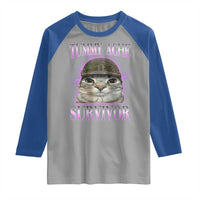 Tummy Ache Survivor Cat Meme Raglan Shirt Funny Trending Oddly Specific Brainrot Memes