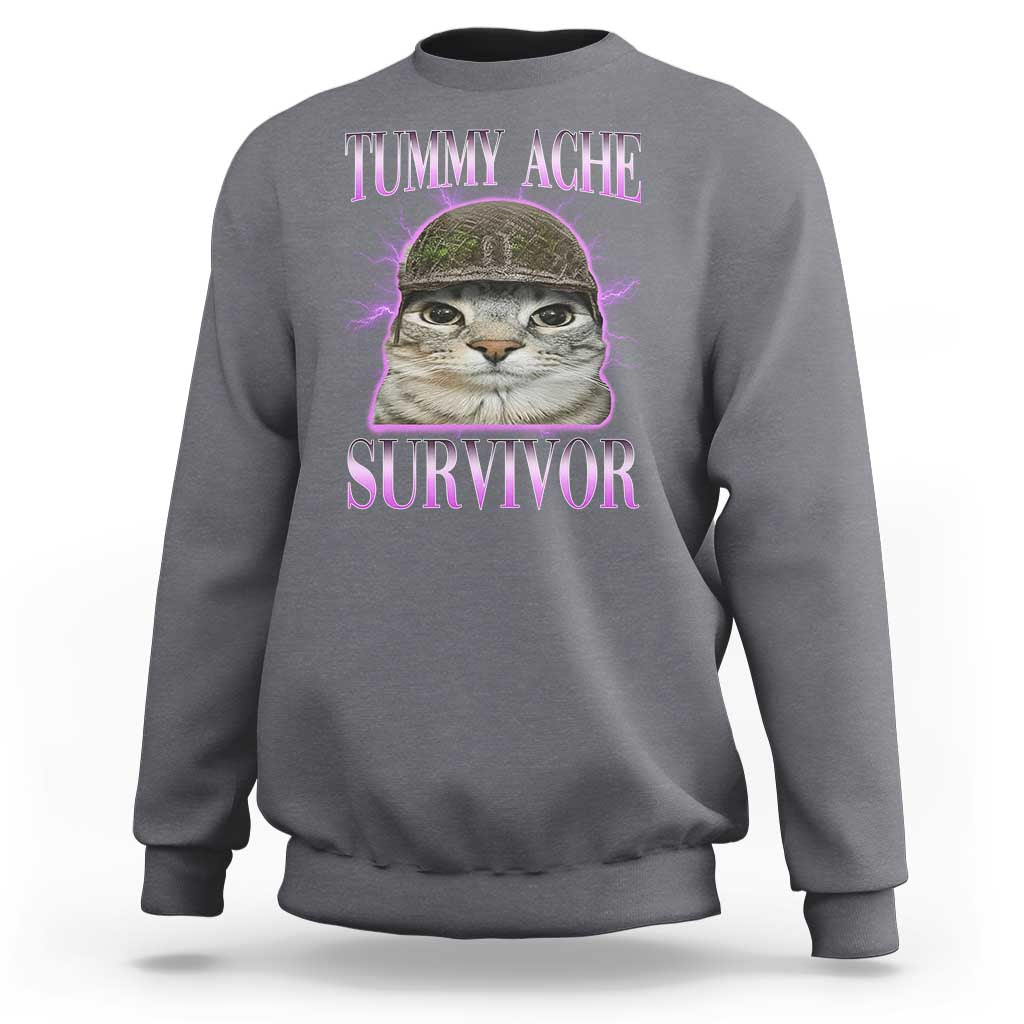 Tummy Ache Survivor Cat Meme Sweatshirt Funny Trending Oddly Specific Brainrot Memes