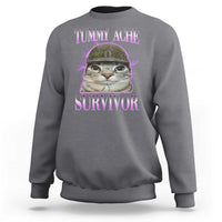 Tummy Ache Survivor Cat Meme Sweatshirt Funny Trending Oddly Specific Brainrot Memes