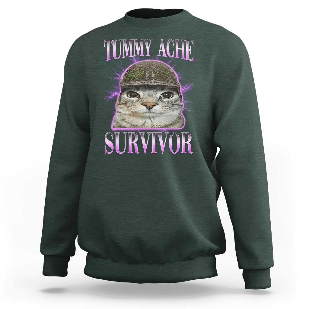 Tummy Ache Survivor Cat Meme Sweatshirt Funny Trending Oddly Specific Brainrot Memes