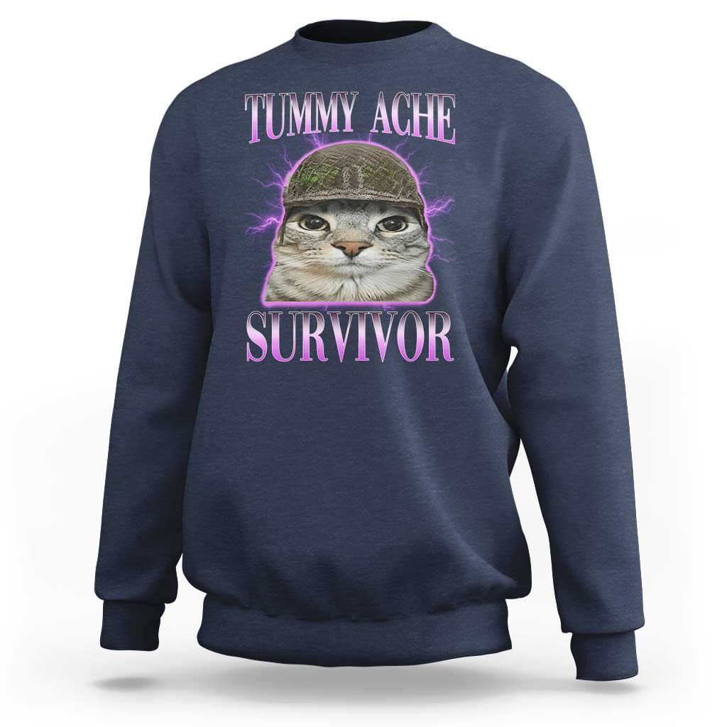 Tummy Ache Survivor Cat Meme Sweatshirt Funny Trending Oddly Specific Brainrot Memes
