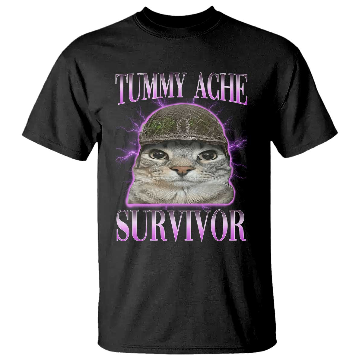 Tummy Ache Survivor Cat Meme T Shirt Funny Trending Oddly Specific Brainrot Memes
