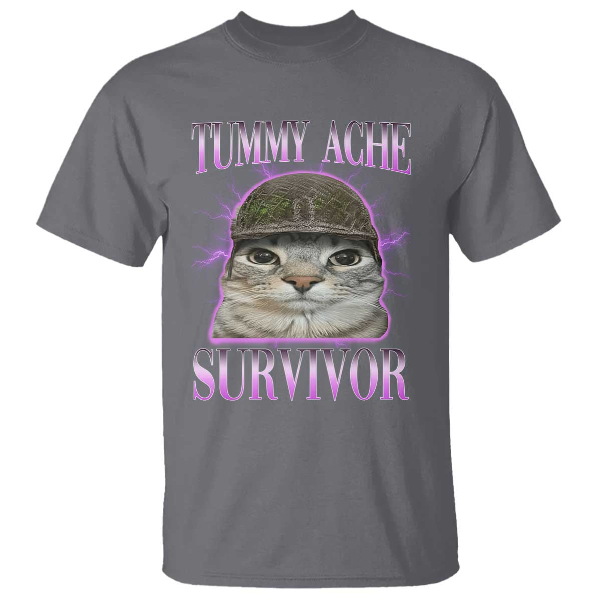 Tummy Ache Survivor Cat Meme T Shirt Funny Trending Oddly Specific Brainrot Memes