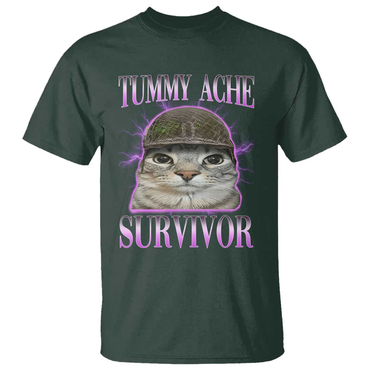 Tummy Ache Survivor Cat Meme T Shirt Funny Trending Oddly Specific Brainrot Memes