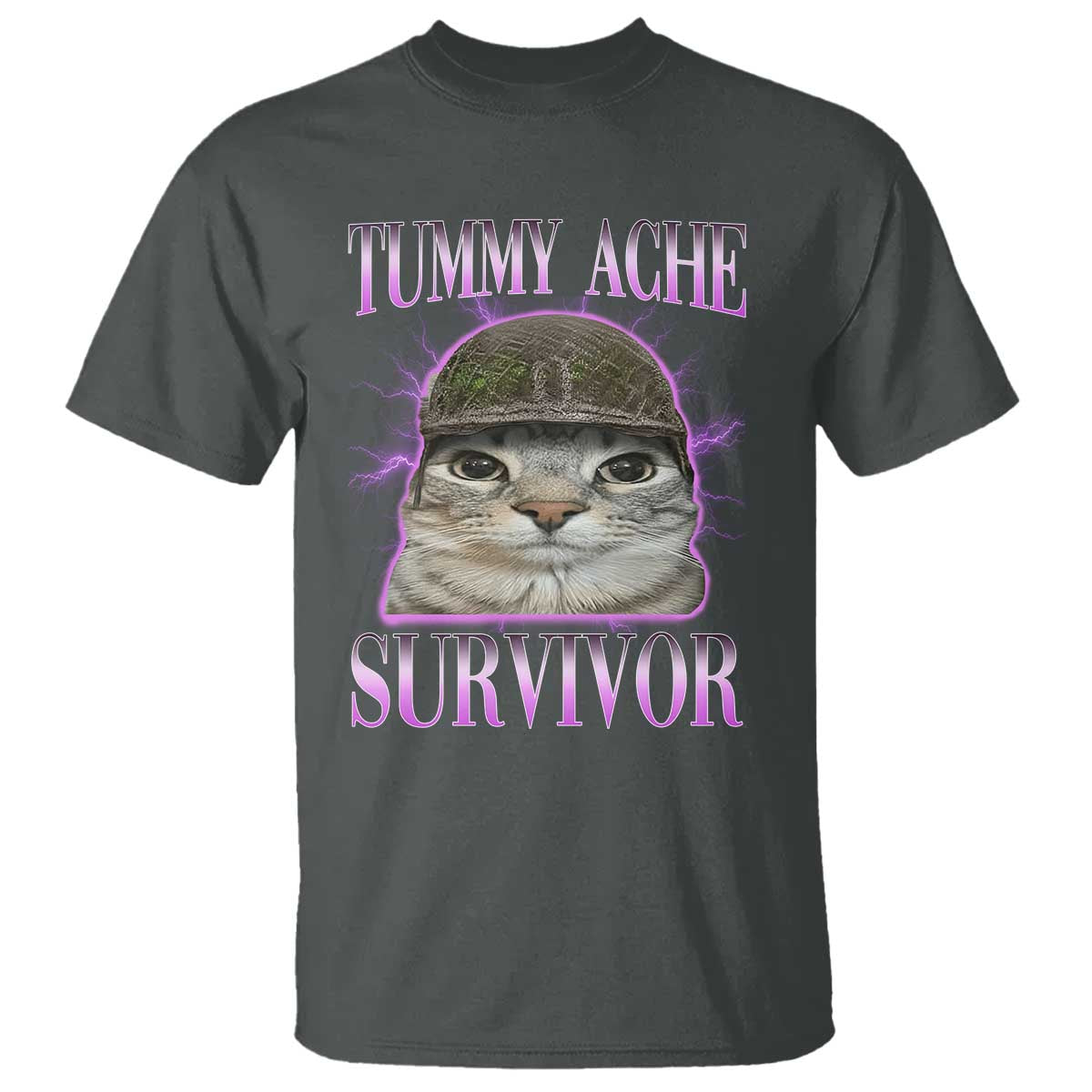Tummy Ache Survivor Cat Meme T Shirt Funny Trending Oddly Specific Brainrot Memes