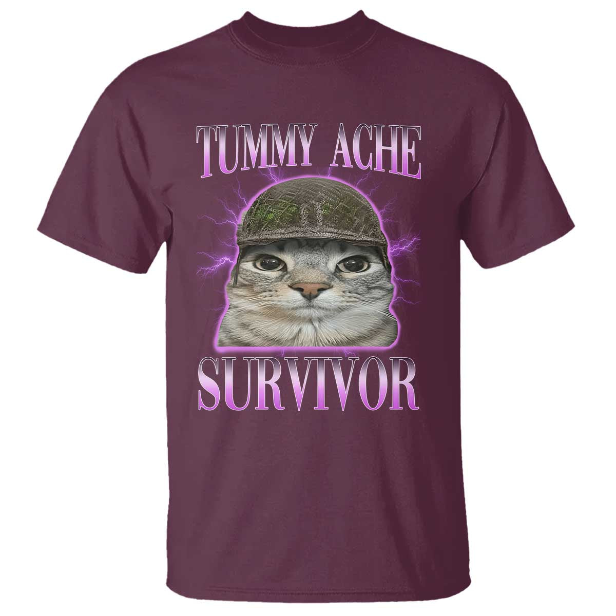 Tummy Ache Survivor Cat Meme T Shirt Funny Trending Oddly Specific Brainrot Memes