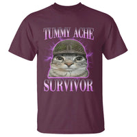 Tummy Ache Survivor Cat Meme T Shirt Funny Trending Oddly Specific Brainrot Memes