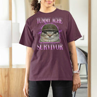 Tummy Ache Survivor Cat Meme T Shirt For Women Funny Trending Oddly Specific Brainrot Memes