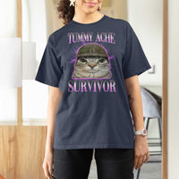 Tummy Ache Survivor Cat Meme T Shirt For Women Funny Trending Oddly Specific Brainrot Memes
