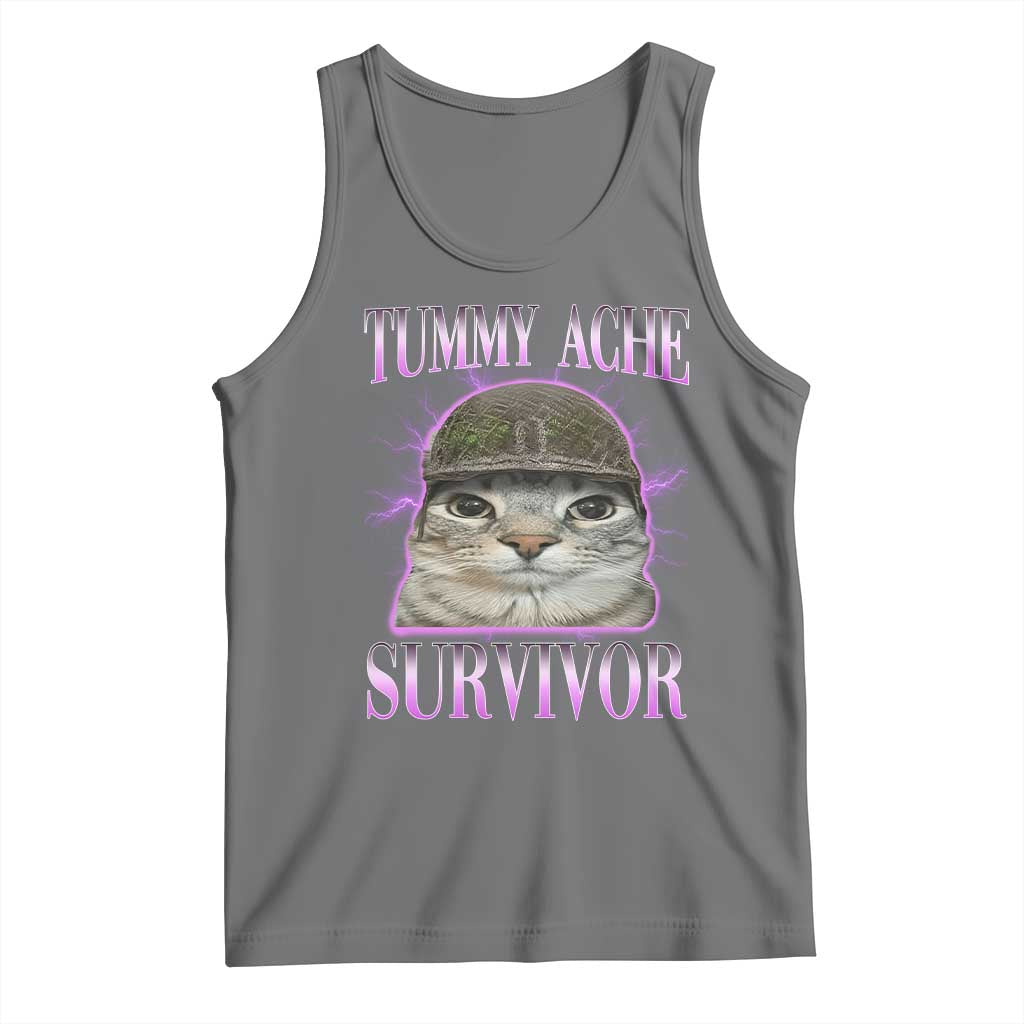 Tummy Ache Survivor Cat Meme Tank Top Funny Trending Oddly Specific Brainrot Memes