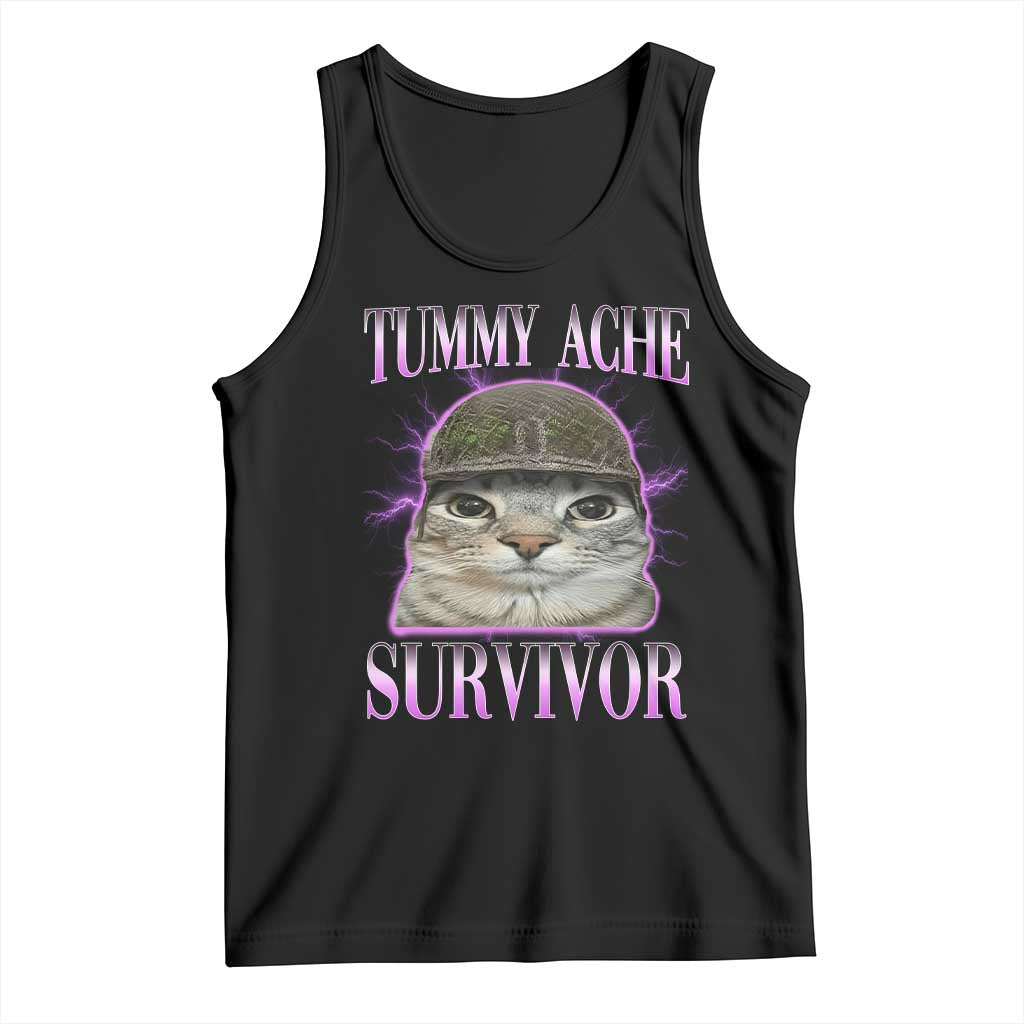 Tummy Ache Survivor Cat Meme Tank Top Funny Trending Oddly Specific Brainrot Memes
