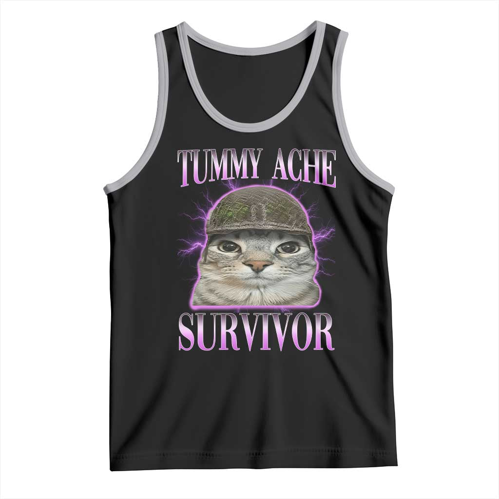 Tummy Ache Survivor Cat Meme Tank Top Funny Trending Oddly Specific Brainrot Memes