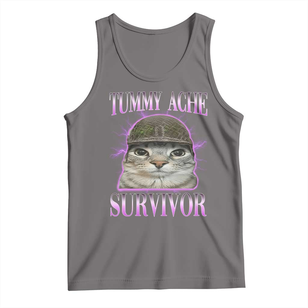 Tummy Ache Survivor Cat Meme Tank Top Funny Trending Oddly Specific Brainrot Memes