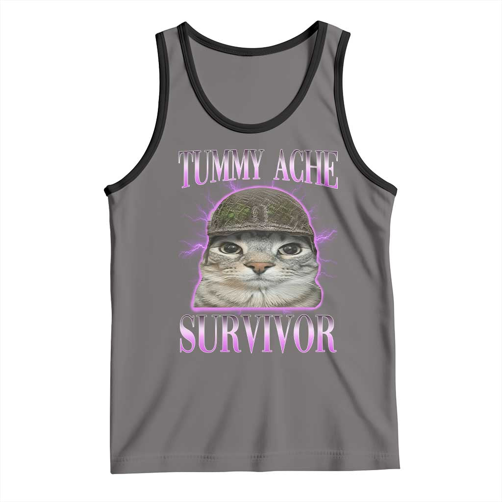 Tummy Ache Survivor Cat Meme Tank Top Funny Trending Oddly Specific Brainrot Memes