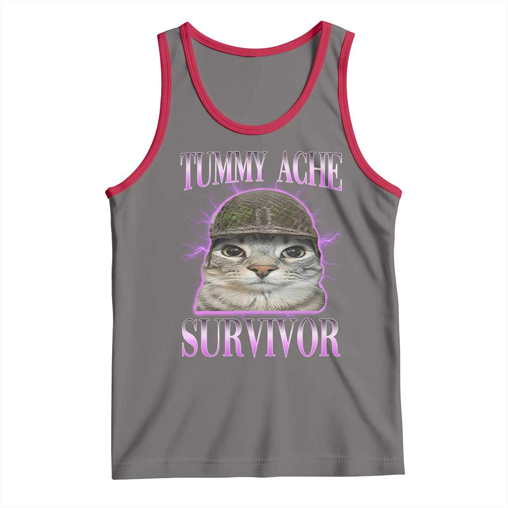 Tummy Ache Survivor Cat Meme Tank Top Funny Trending Oddly Specific Brainrot Memes
