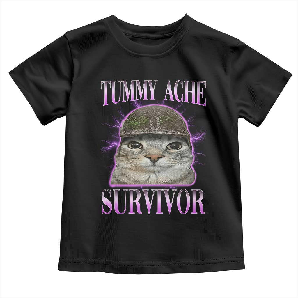 Tummy Ache Survivor Cat Meme Toddler T Shirt Funny Trending Oddly Specific Brainrot Memes