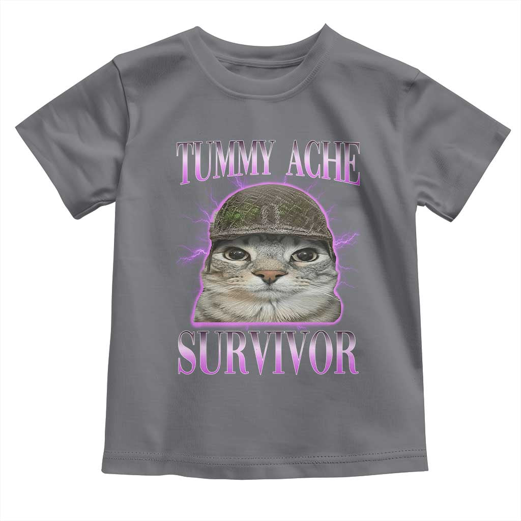 Tummy Ache Survivor Cat Meme Toddler T Shirt Funny Trending Oddly Specific Brainrot Memes