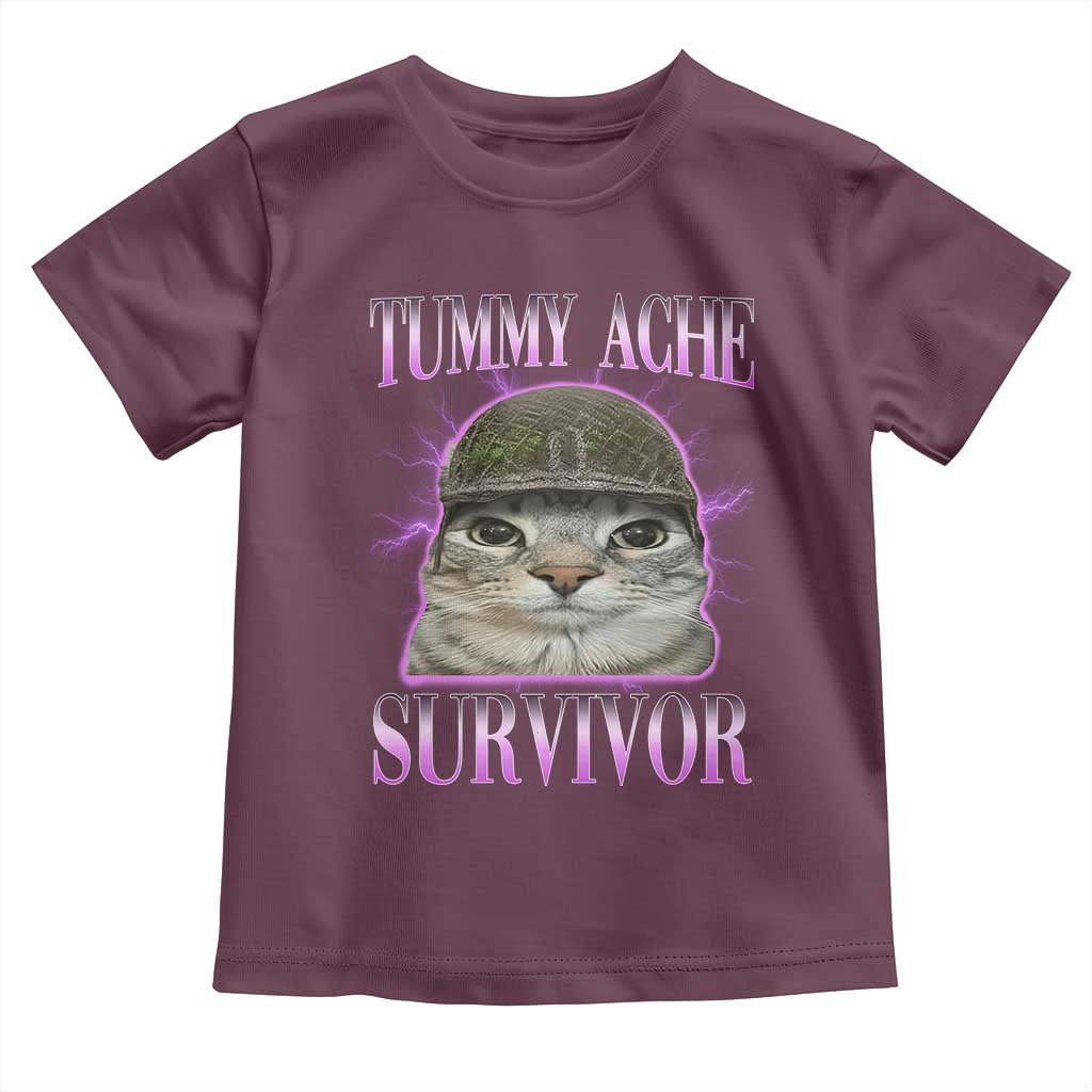 Tummy Ache Survivor Cat Meme Toddler T Shirt Funny Trending Oddly Specific Brainrot Memes