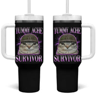 Tummy Ache Survivor Cat Meme Tumbler With Handle Funny Trending Oddly Specific Brainrot Memes