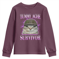 Tummy Ache Survivor Cat Meme Youth Sweatshirt Funny Trending Oddly Specific Brainrot Memes