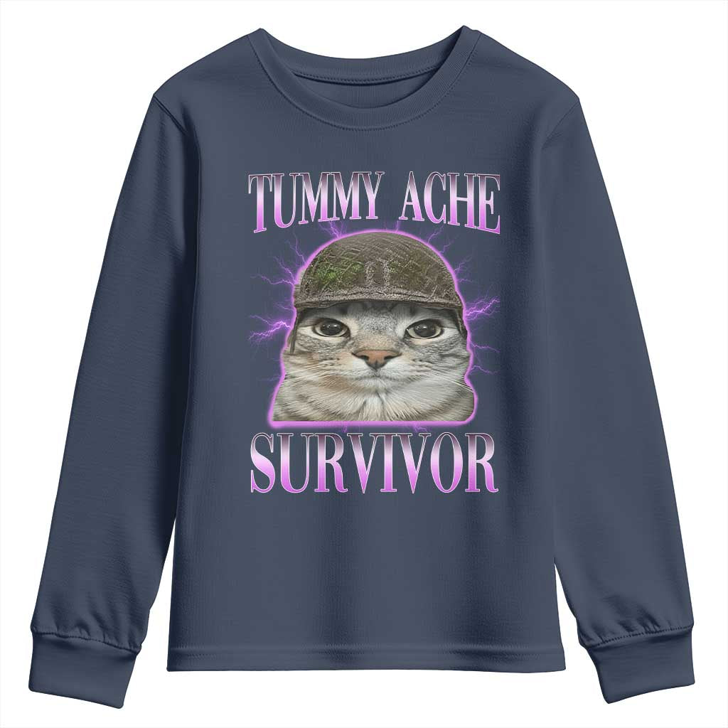 Tummy Ache Survivor Cat Meme Youth Sweatshirt Funny Trending Oddly Specific Brainrot Memes