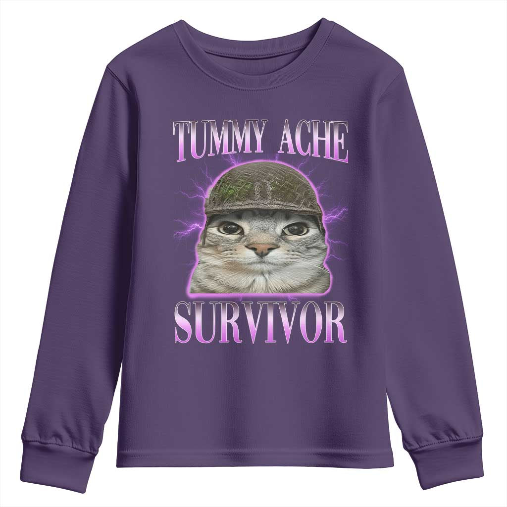Tummy Ache Survivor Cat Meme Youth Sweatshirt Funny Trending Oddly Specific Brainrot Memes
