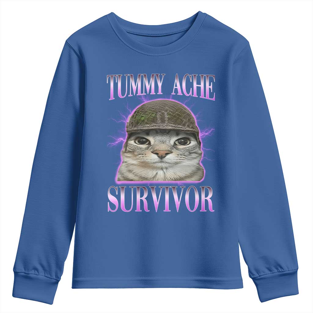 Tummy Ache Survivor Cat Meme Youth Sweatshirt Funny Trending Oddly Specific Brainrot Memes