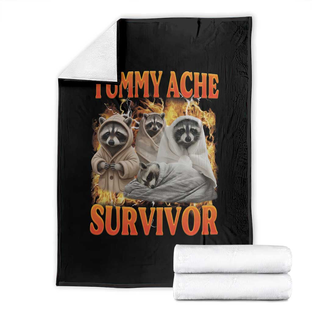 Tummy Ache Survivor Raccoon Meme Throw Blanket
