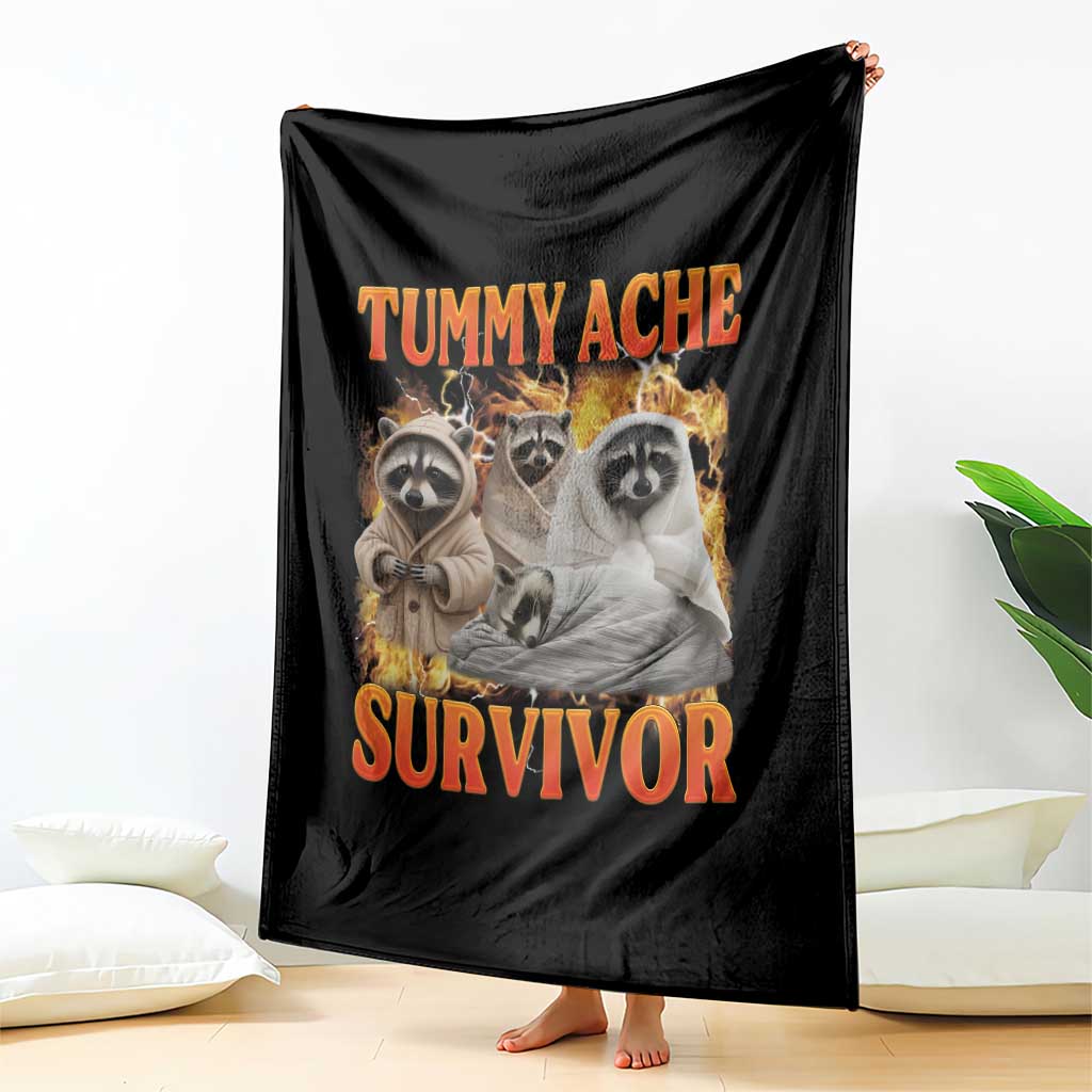 Tummy Ache Survivor Raccoon Meme Throw Blanket