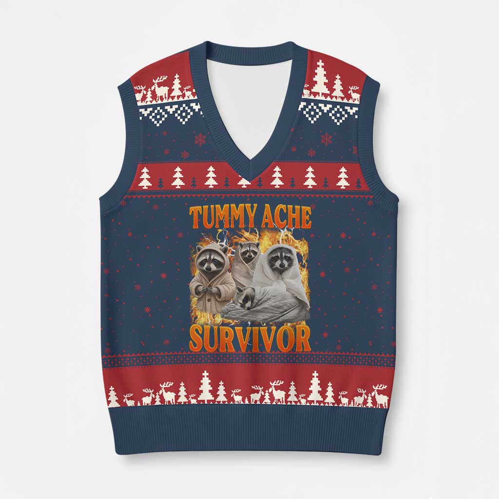 Tummy Ache Survivor Raccoon Meme V-Neck Knit Sweater Vest