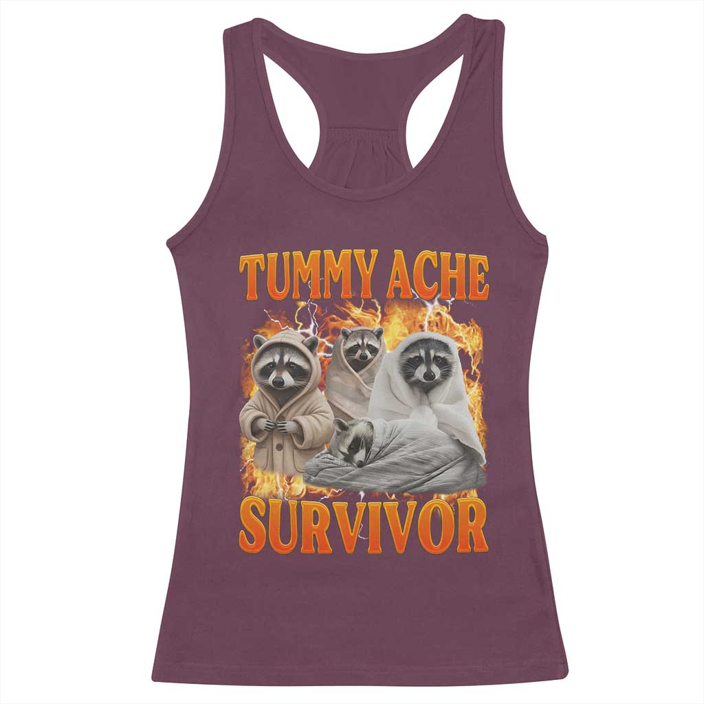 Tummy Ache Survivor Raccoon Meme Racerback Tank Top