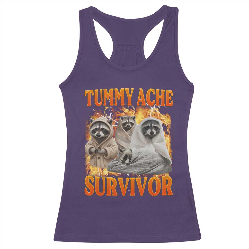 Tummy Ache Survivor Raccoon Meme Racerback Tank Top