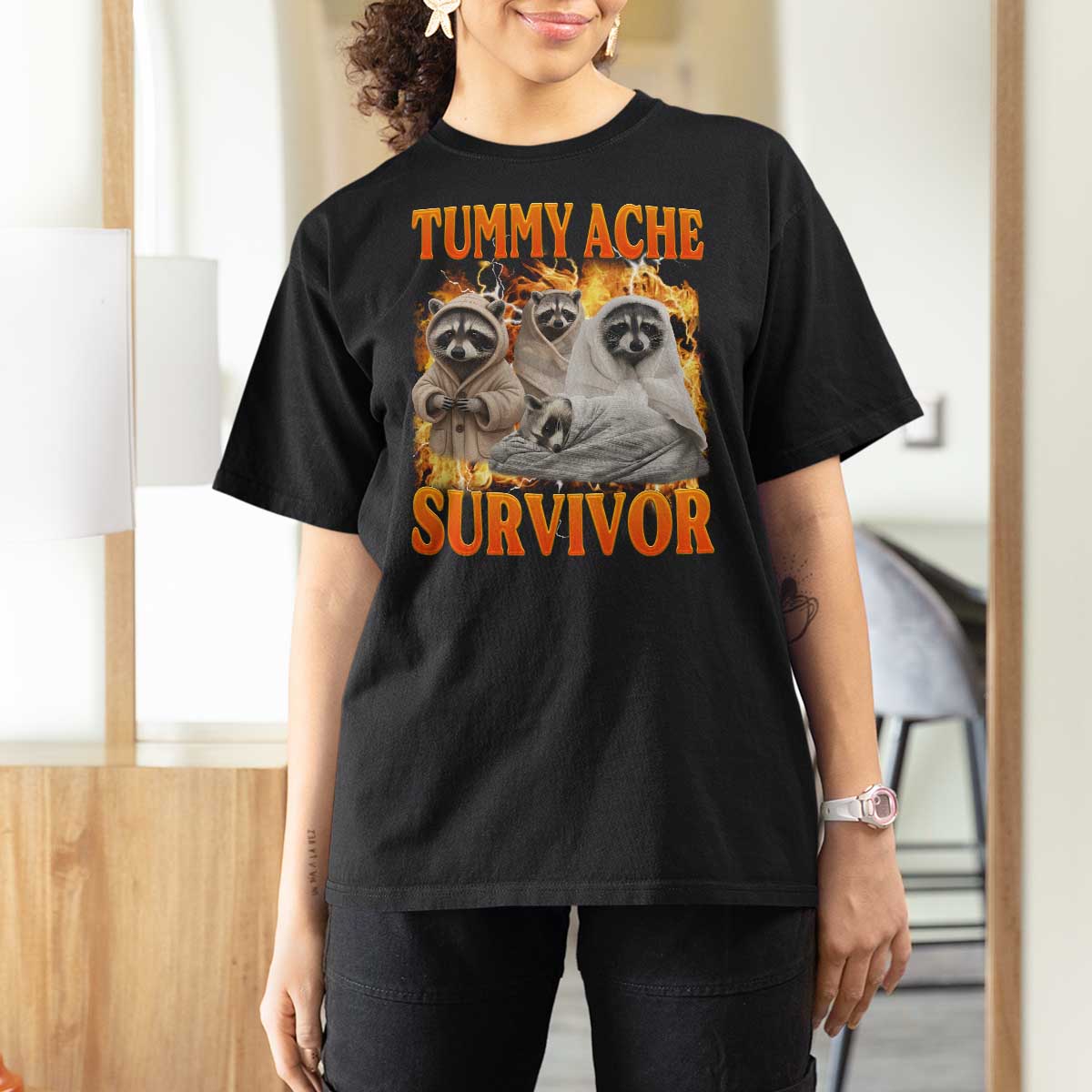 Tummy Ache Survivor Raccoon Meme T Shirt For Women