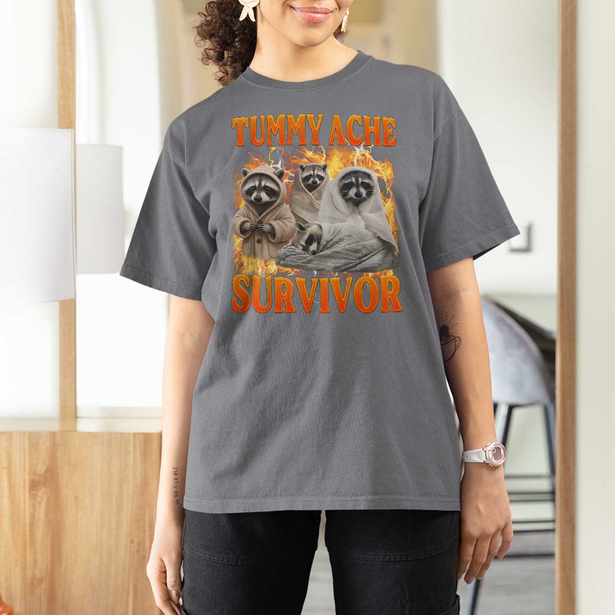 Tummy Ache Survivor Raccoon Meme T Shirt For Women