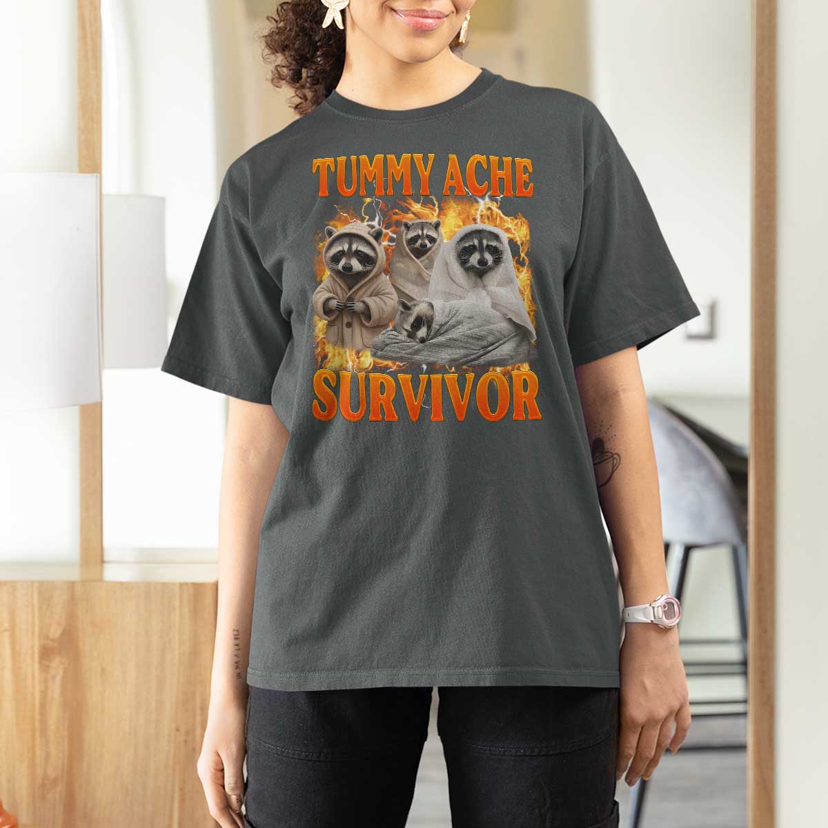 Tummy Ache Survivor Raccoon Meme T Shirt For Women