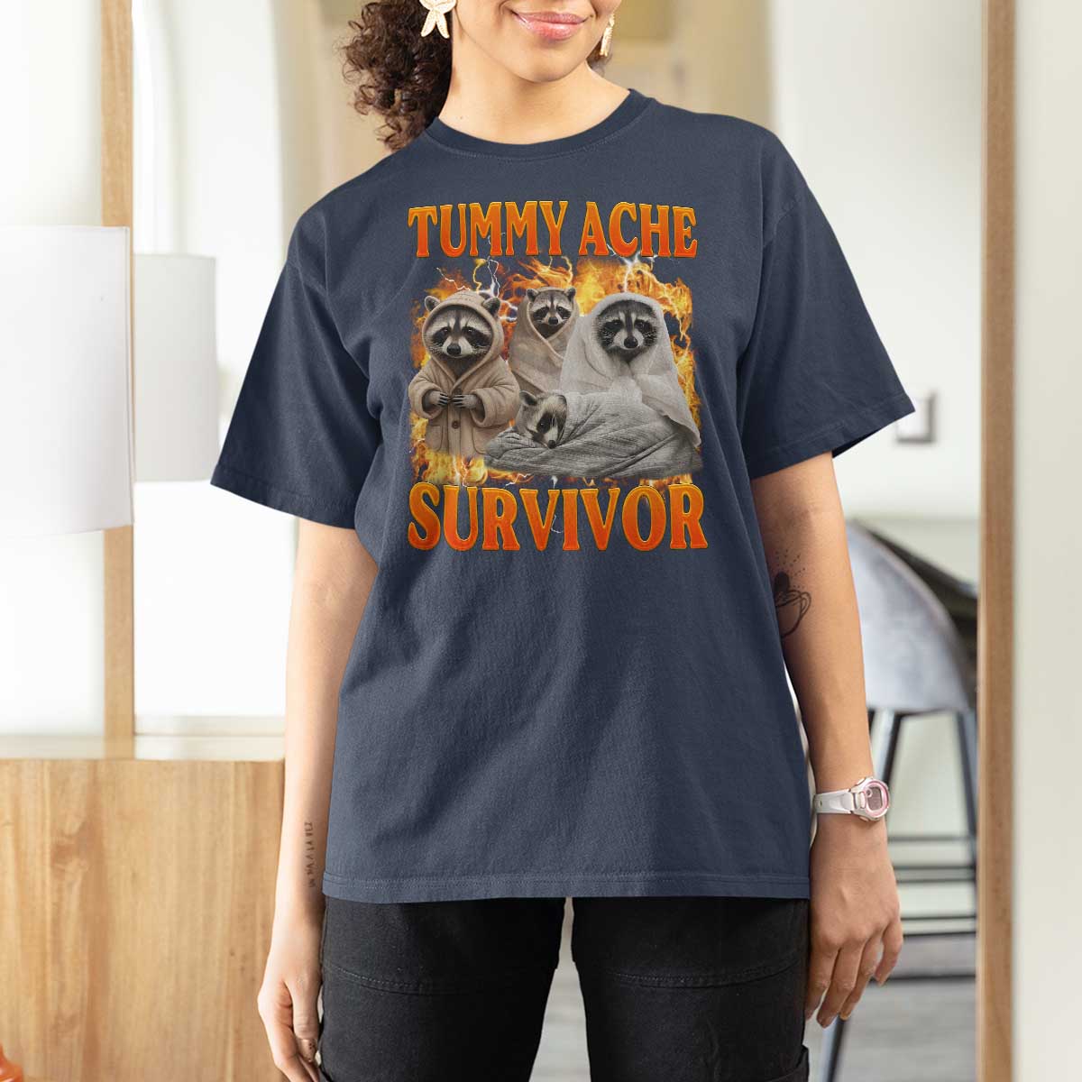 Tummy Ache Survivor Raccoon Meme T Shirt For Women