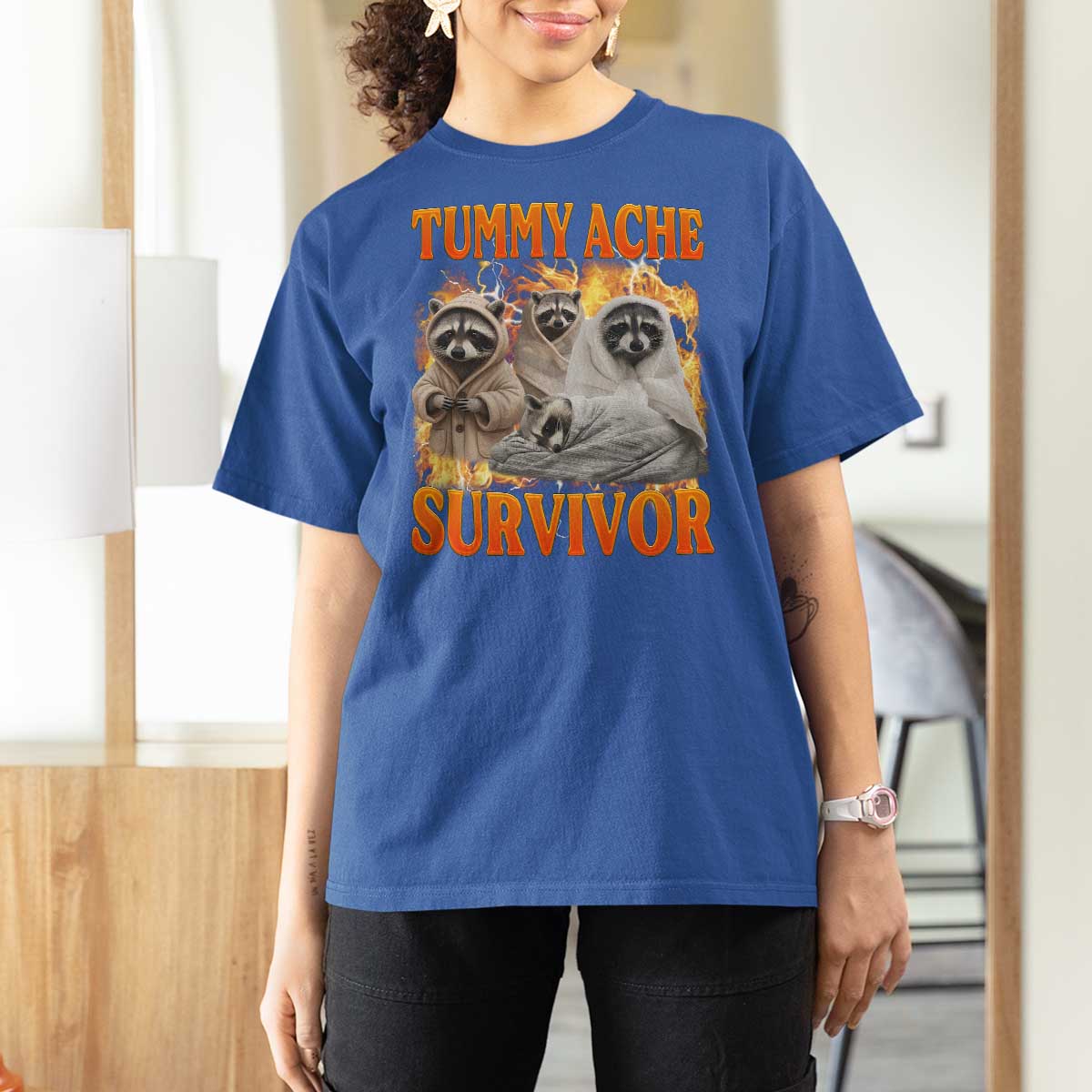 Tummy Ache Survivor Raccoon Meme T Shirt For Women