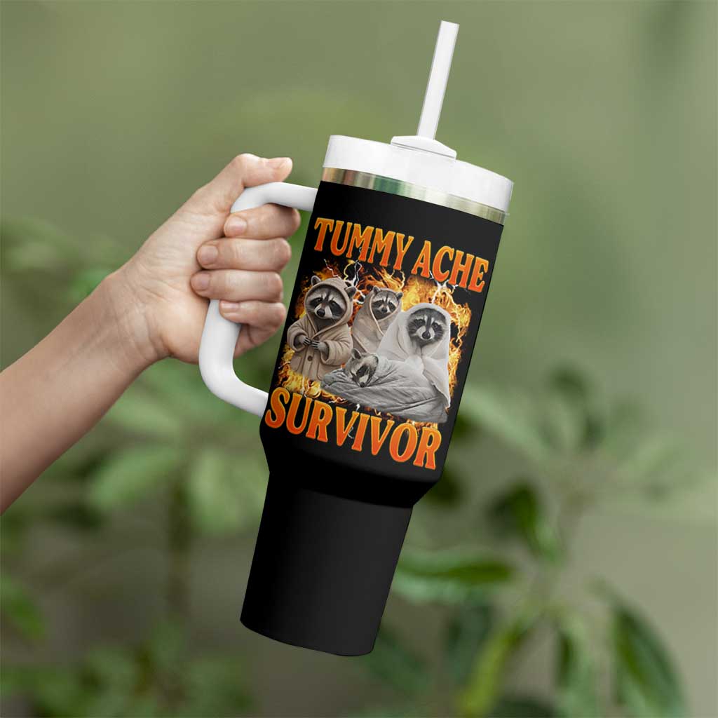 Tummy Ache Survivor Raccoon Meme Tumbler With Handle