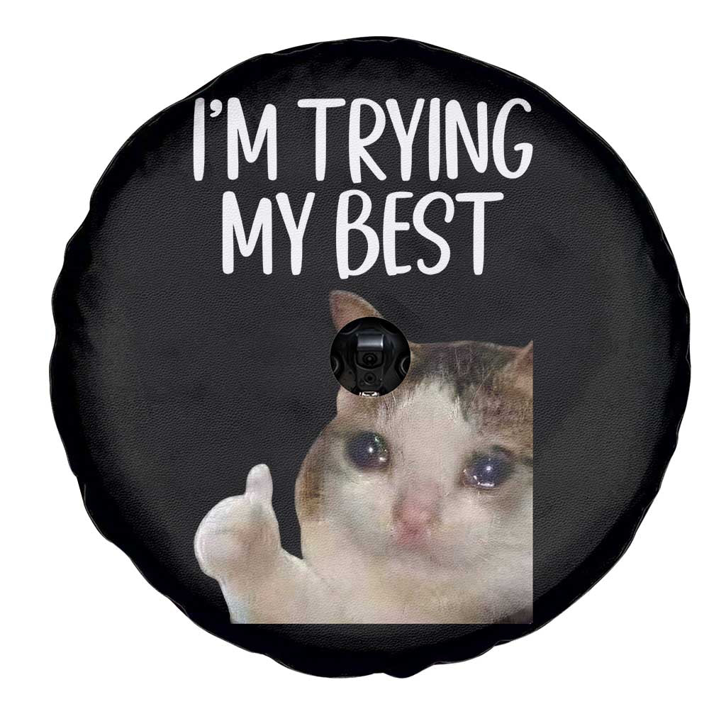 Im Trying My Best Funny Crying Cat Meme Spare Tire Cover - Wonder Print Shop