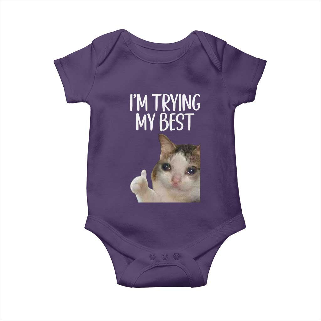 Im Trying My Best Funny Crying Cat Meme Baby Onesie - Wonder Print Shop