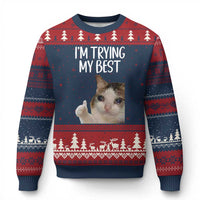 Im Trying My Best Funny Crying Cat Meme Ugly Christmas Sweater - Wonder Print Shop