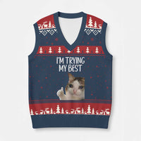Im Trying My Best Funny Crying Cat Meme V-Neck Knit Sweater Vest - Wonder Print Shop