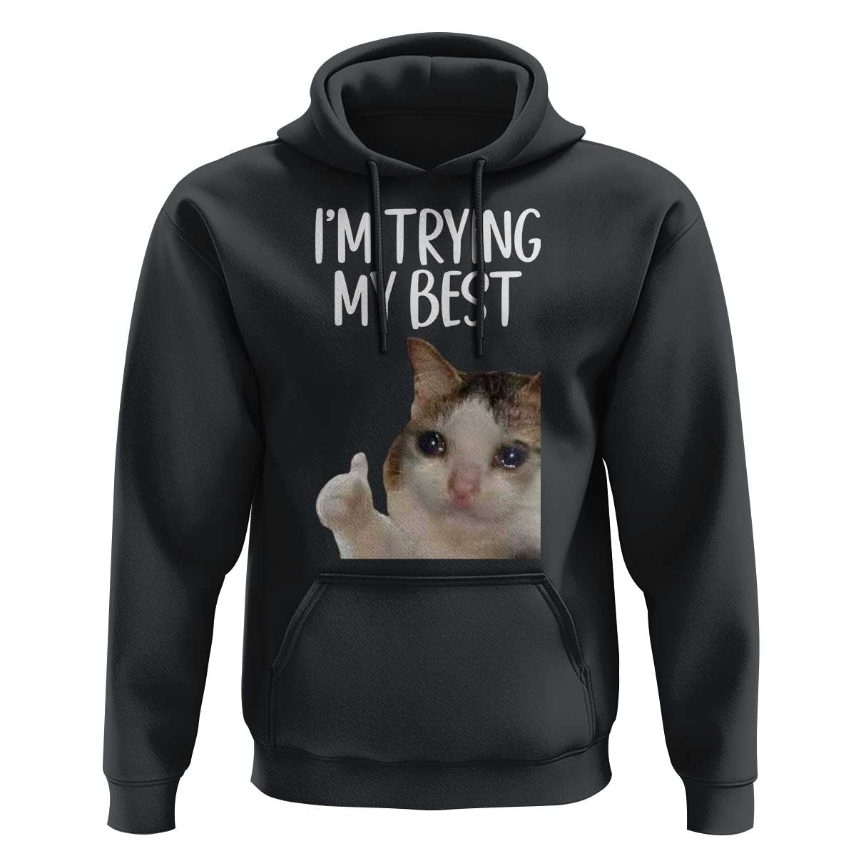 Im Trying My Best Funny Crying Cat Meme Hoodie - Wonder Print Shop