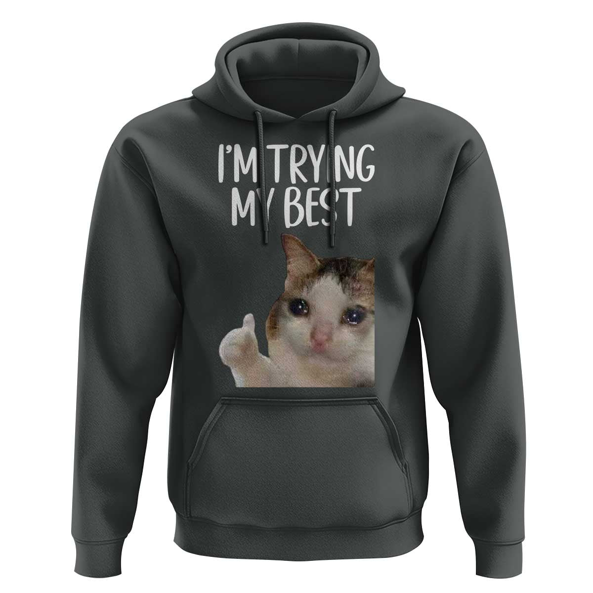 Im Trying My Best Funny Crying Cat Meme Hoodie - Wonder Print Shop