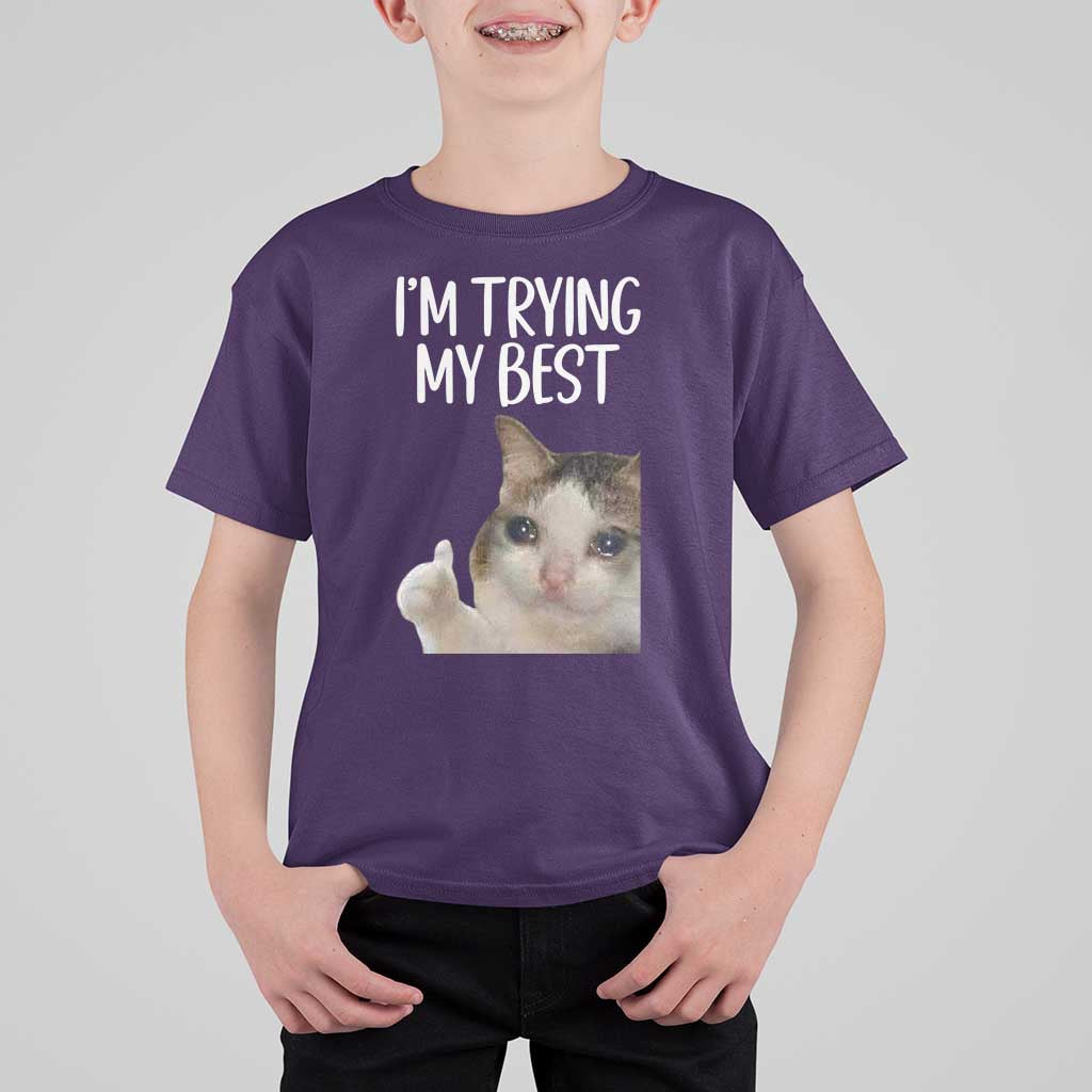 Im Trying My Best Funny Crying Cat Meme T Shirt For Kid - Wonder Print Shop