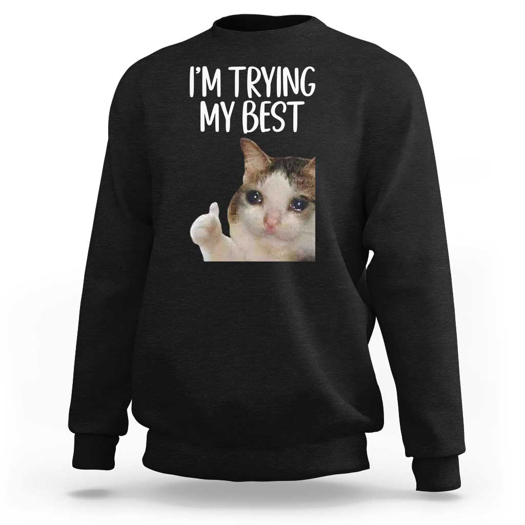 Im Trying My Best Funny Crying Cat Meme Sweatshirt - Wonder Print Shop