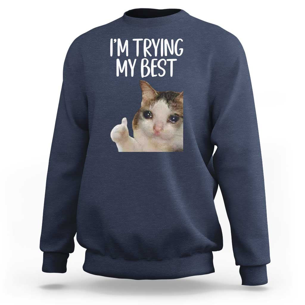 Im Trying My Best Funny Crying Cat Meme Sweatshirt - Wonder Print Shop
