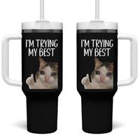 Im Trying My Best Funny Crying Cat Meme Tumbler With Handle - Wonder Print Shop